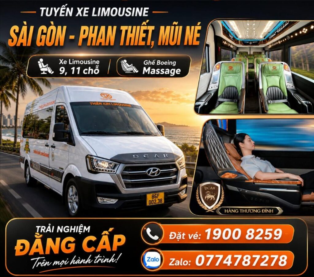 Xe limousine đi mũi né 9 chỗ ghế massage